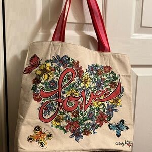 Brighton Floral Love Canvas Tote with Red Handles